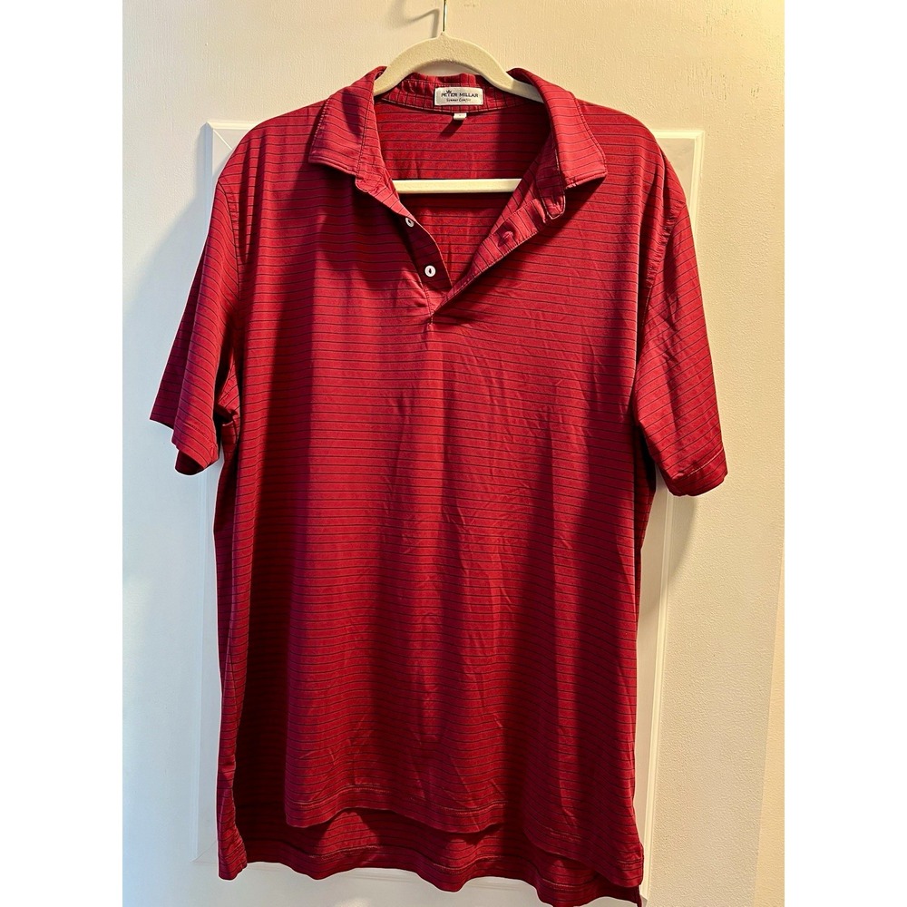 Peter Millar Summer Comfort Men's Large Red/Navy Striped Polo Short Sleeve 52x30